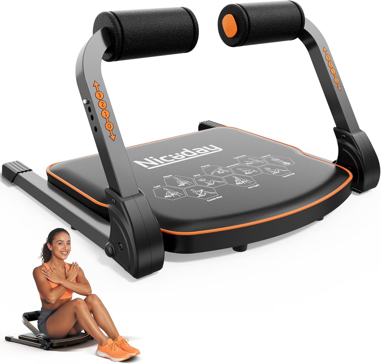 Niceday Ab Workout Equipment, Ab Machine for Stomach Workout, Ab Trainer Machine for Home, Ab Crunch Machine for Home Exercise, Sit Up Machine with Resistance Bands and 330 LBS Weight Capacity Black+Orange