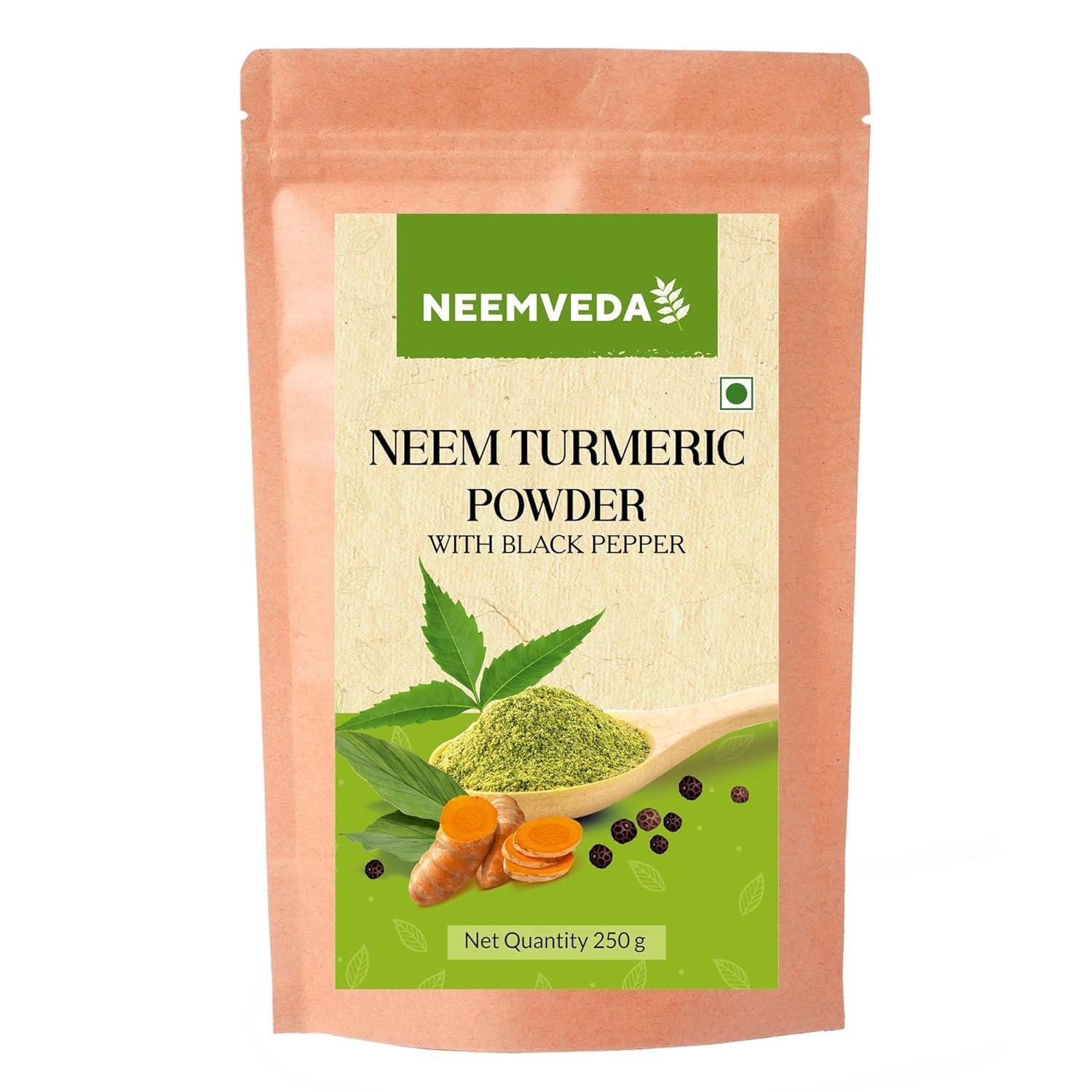 KRISTINANeem Turmeric with Black Pepper Powder 250g, Made with Pure Turmeric Root Powder and Neem Leaf Powder, Detox, Wellness