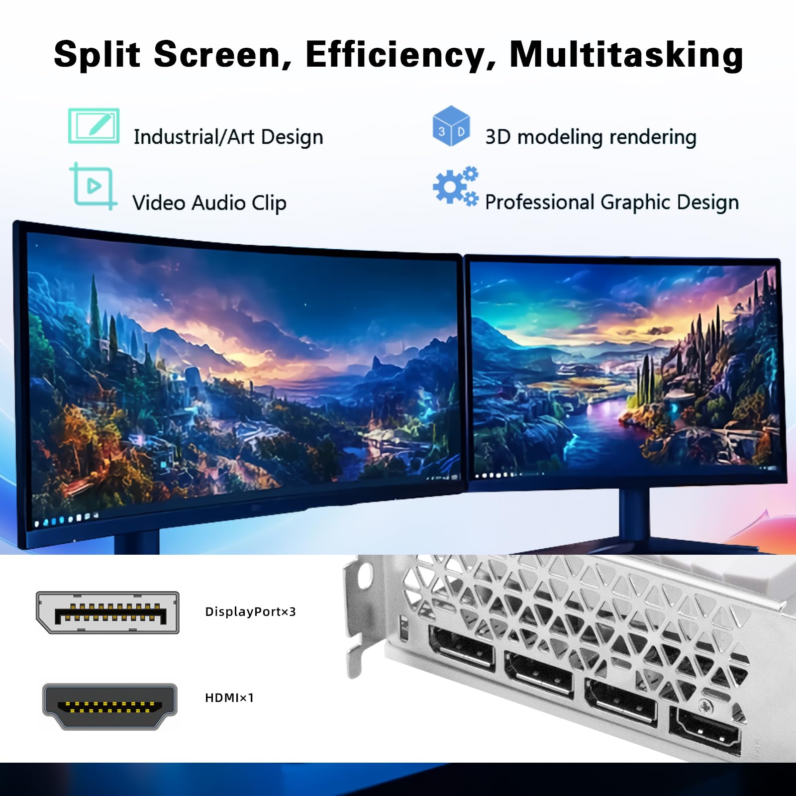 RX 580 - Tarjeta gráfica de 8 GB 2048SP DDR5 de 256 bits para PC de juegos, PCIE 3.0, ventiladores de congelación doble, tarjeta de video para computadora con HDMI/DP/puertos (blanco)