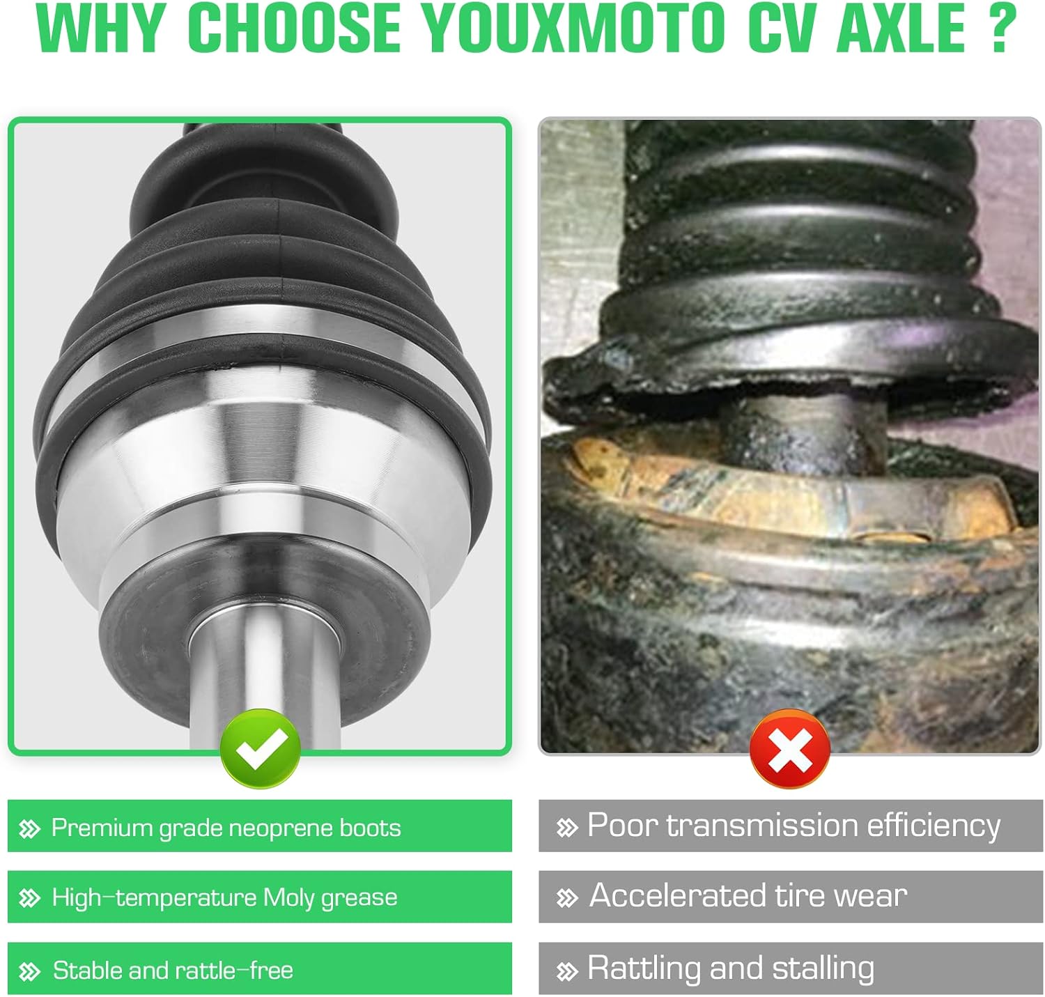 Youxmoto Front CV Axle For Polaris; 2000-2003 Sportsman 500; 1999-2000 335; 2001-2004 400; 2000-2002 Magnum 325 4X4; Scrambler 400; Xpedition 325; 425. 1999-2003 Scrambler 500, Drive Half Shaft 2*Front Axles