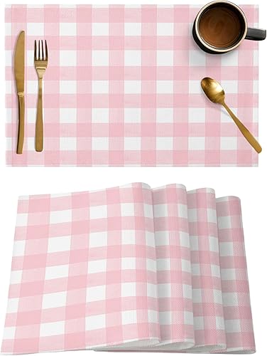 Vista 384 de Juego de 6 manteles individuales rojos para el día de San Valentín, diseño de corazón de San Valentín, resistentes al calor, lavables, manteles