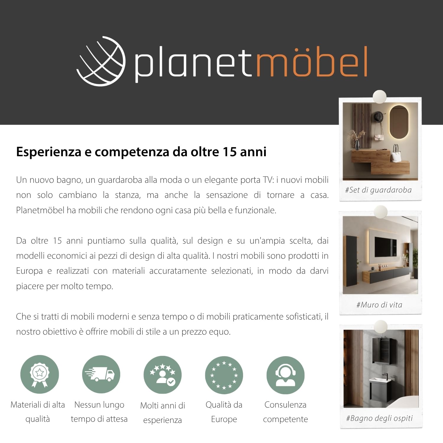 Planetmöbel lavabo con base da 45 cm con lavandino bagno in ceramica, mobiletto sospeso per piccoli bagni e WC ospiti, bianco opaco