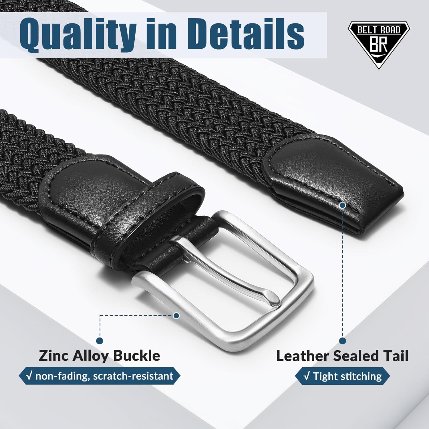 BELTROAD Elastic Braided Belt Men - Multicolored Woven Belt for Golf Work Casual, Stretch Comfort for Jeans Pant Shorts - Image 2