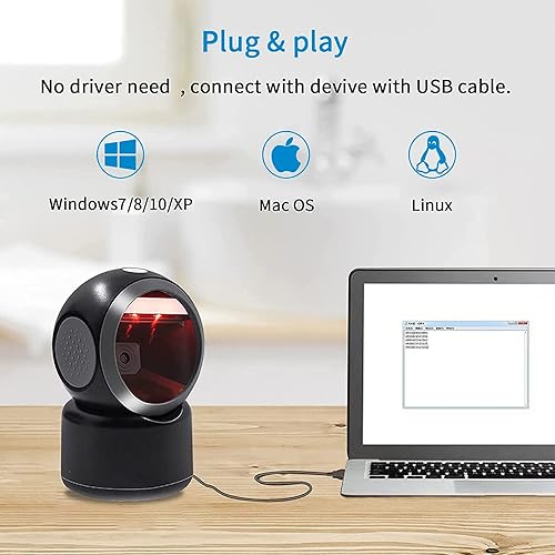 Vista 4 de Escáner de código de barras manos libres QR 2D Escáner de detección automática omnidireccional Lector de código de barras USB Escáner de plataforma