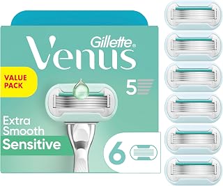 Gillette Venus Extra Smooth Sensitive Razor Blade Refills, 6 Count - 5 Blades for Sensitive Skin, Ultra-Smooth Shave Without Irritation