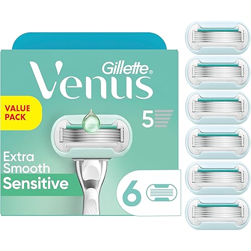 Gillette Venus Extra Smooth Sensitive Womens Razor Blade Refills, 6 Count, Designed for Women with Sensitive Skin, Holiday Gifts for Women