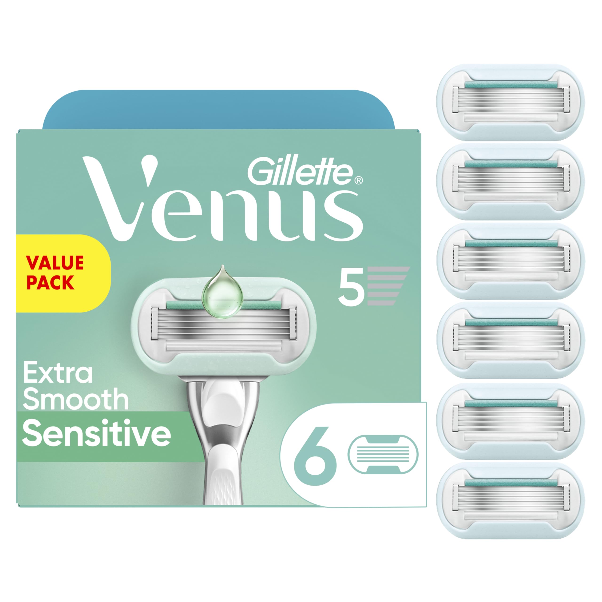 Extra Smooth Sensitive Womens Razor Blade Refills, 6 Count, Designed for Women with Sensitive Skin, BLUE