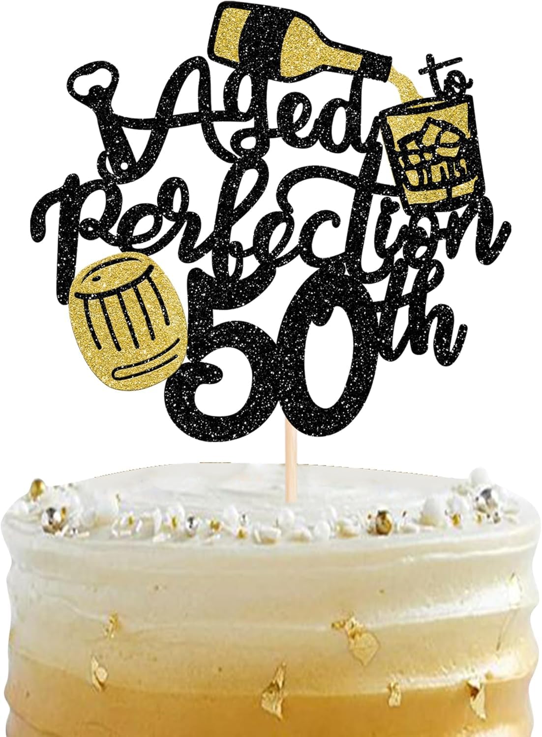 1 Pack Aged to Perfection 50th Birthday Cake Topper Wine Cheers to 50 Years Birthday Cake Decoration for Girls Decoration Happy 50th Birthday Whisky Cake Decoration for Birthday Black