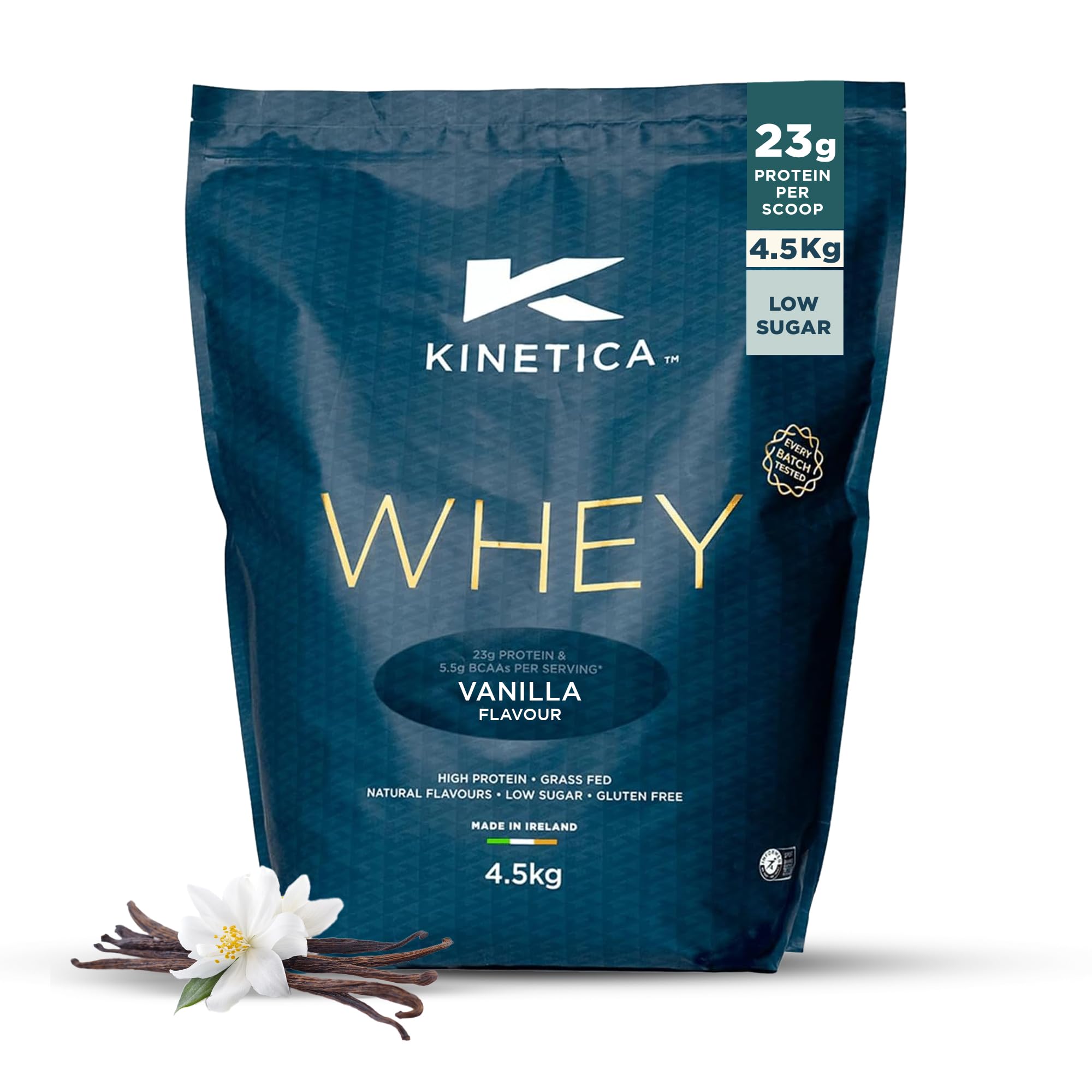 Sports Whey Protein Powder - Vanilla, 4.5 Kg, 130 Servings | 23g Protein, 5.5g BCAA Amino Acid & 4.32g Glutamine | Recovery Shake for Optimum Nutrition | WADA & Informed Sport Approved