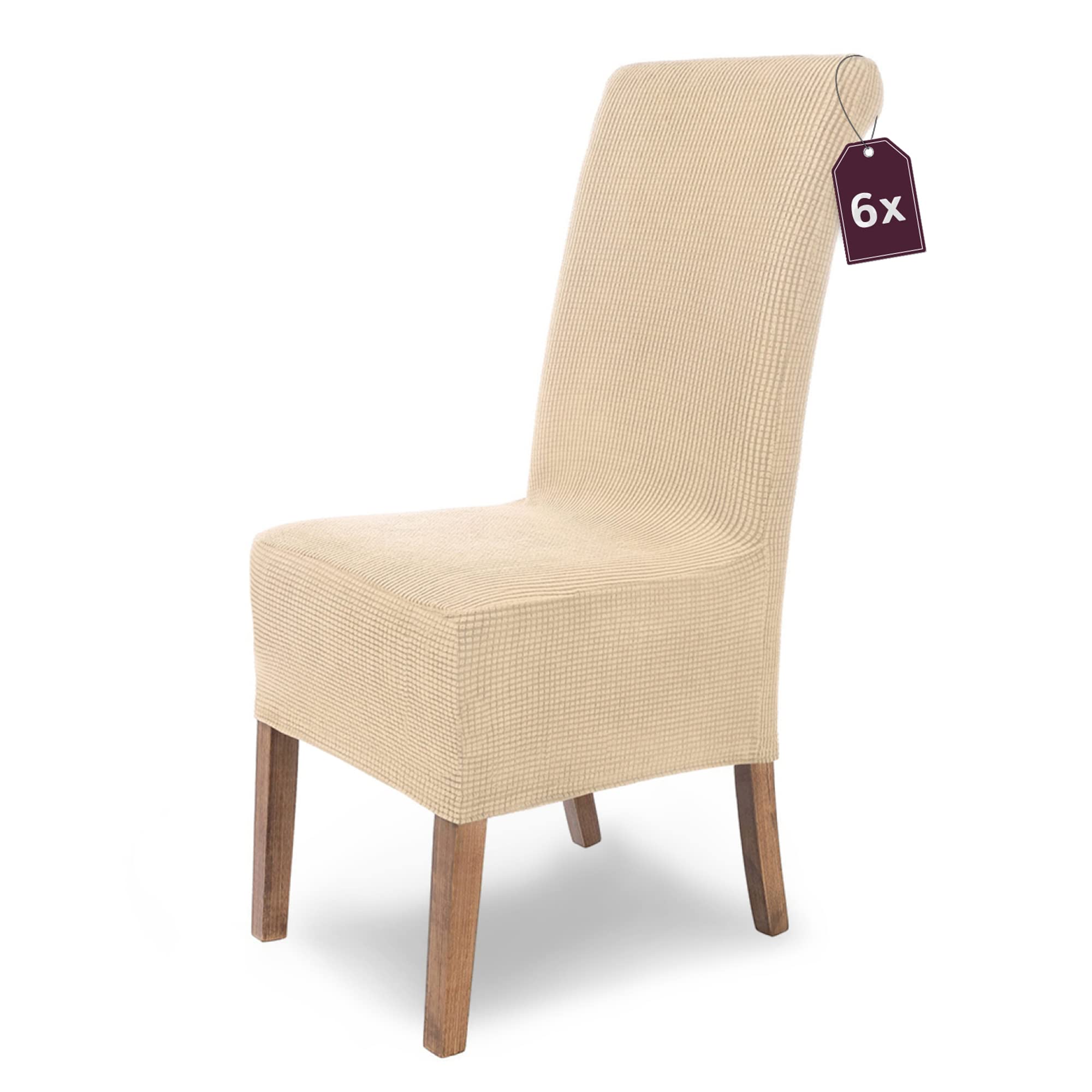 Scheffler Home Stuhlhussen Creme 6er Set Microfaser Stretch Sofia | Elastische Stuhlbezüge, waschbar und pflegeleicht, für Esszimmerstühle und Polsterstühle, Öko-Tex zertifiziert
