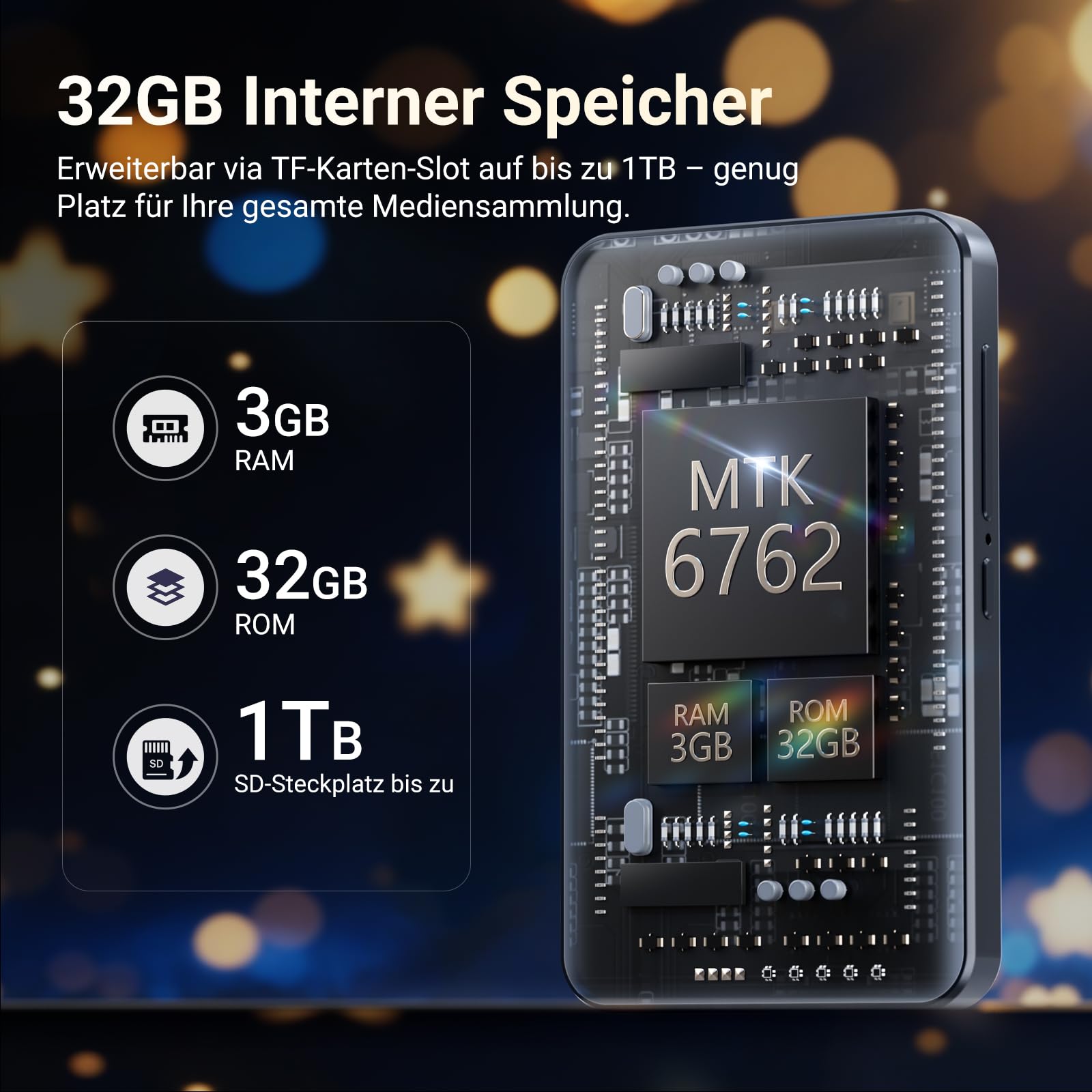 MECHEN 32GB MP3 Player Spotify mit WiFi Bluetooth, 4 Zoll Touchscreen, Android 13 MP4 Player, Audible Compatible, FM Radio, Amazon Music, Deezer, Pandora, Play Store (H10 Lite)