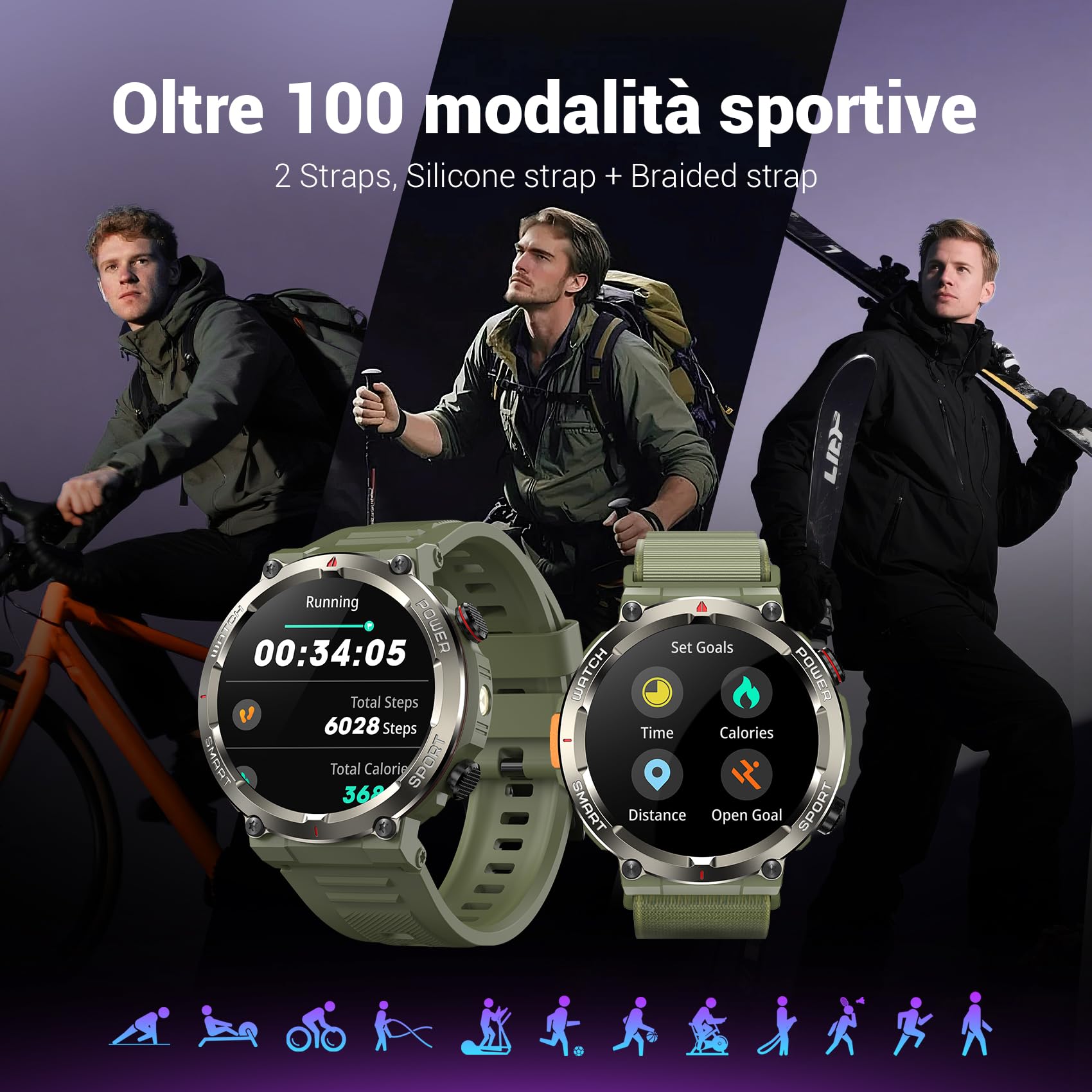 Blackview Smartwatch Uomo, 1.45" Smartwatch Militare Uomo Fitness con Chiamate Bluetooth Orologio Intelligente 100+ Modalità Sportive/Cardiofrequenzimetro/SpO2/Torcia/Bussola per Android iOS
