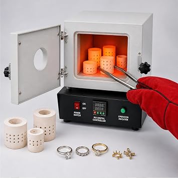 Electric Kiln for Jewelry Making, 1500W Muffle Furnace, 0-2102 /1150  with Digital PID, Observation Window, Includes Gloves & Tongs for Metal Clay & Pottery Glazing