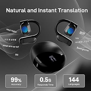 AI Real Time Translation Earbuds - 144 Languages & Accents 3 in 1 Portable Translator Headphones for Business Meeting Travel (Black)