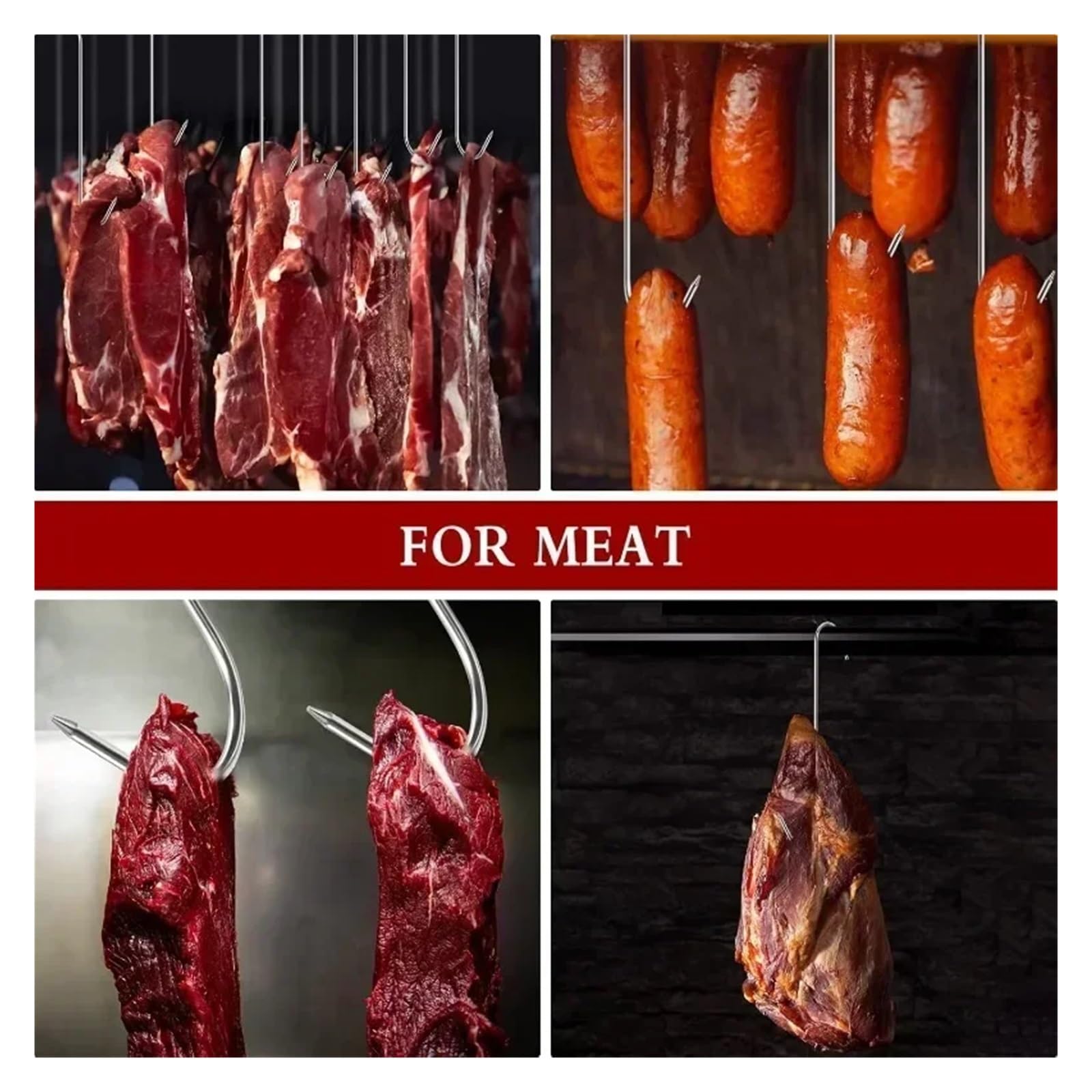 50 ganchos de acero inoxidable con punta afilada for colgar carne, ideal for carnicería, cocina, barbacoa, salchichas, tocino, jamones, ahumadores, patos. Para Carnes(15cm)
