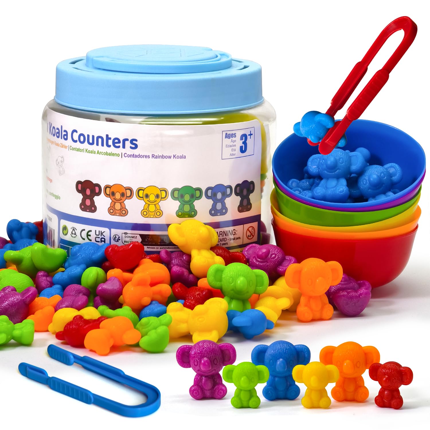 Counting Toys for Toddlers, 60 Rainbow Koala Counters w/Sorting Bowls, Color Sorting, Counting & Math Manipulatives, Preschool Homeschool & Classroom Early Learning Supplies