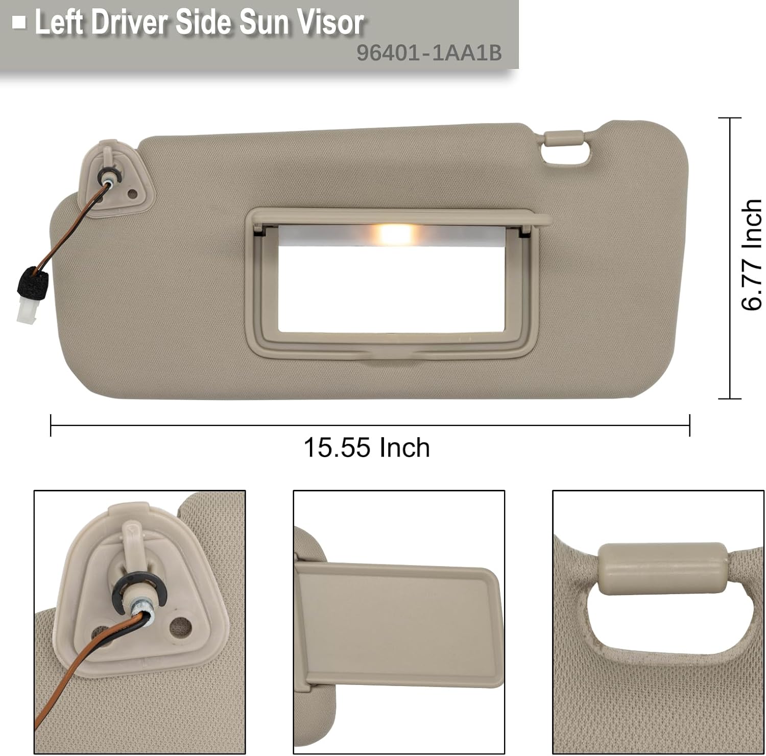 NHILES Left Driver Side Sun Visor Fits for Nissan Murano 2009 2010 2011 2012 2013 2014 Replacement Sun Shade # 96401-1AA1B (Beige)