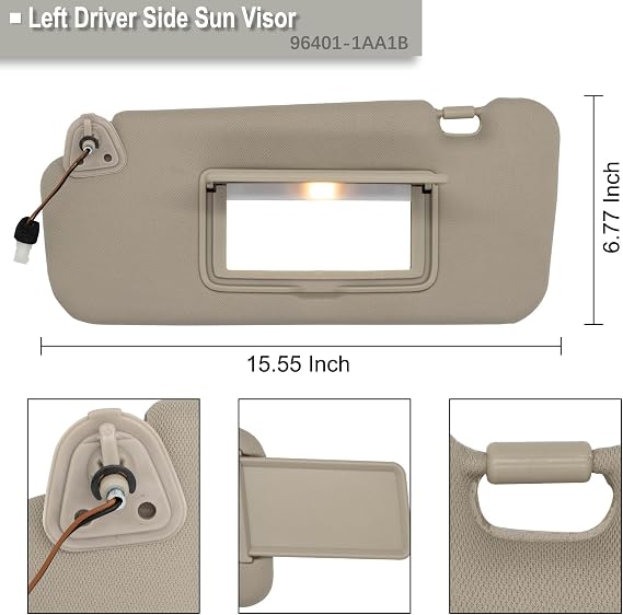 NHILES Left Driver Side Sun Visor Fits for Nissan Murano 2009 2010 2011 2012 2013 2014 Replacement Sun Shade # 96401-1AA1B (Beige)