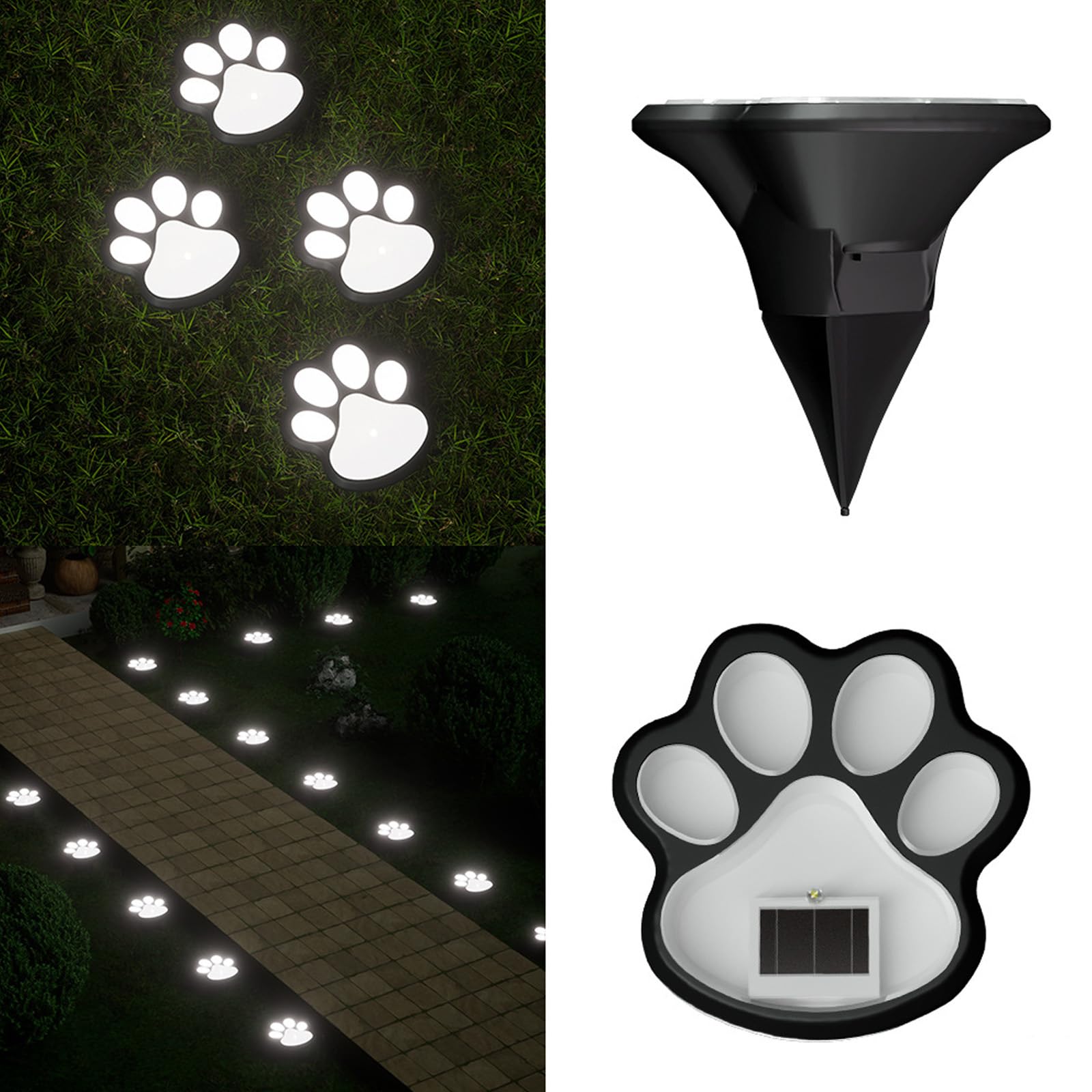 BWANGIAO 4 Pack Solar Operated LED Lawns Lights Waterproof Outdoor Dog Paws Shape Lighting Texture for Lawns and Pathway