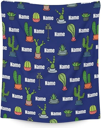 Custom Cactus Throw Blanket - Soft, Fuzzy & Warm - 40x50 Inches Flannel Blankets for Travel, Office - Dark Blue Aesthetic Throws Gift for Girls, Boys