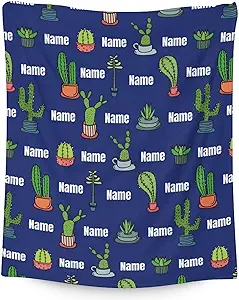 Custom Cactus Throw Blanket - Soft, Fuzzy & Warm - 40x50 Inches Flannel Blankets for Travel, Office - Dark Blue Aesthetic Throws Gift for Girls, Boys