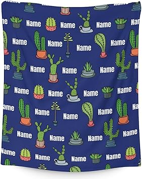 Custom Cactus Throw Blanket - Soft, Fuzzy & Warm - 40x50 Inches Flannel Blankets for Travel, Office - Dark Blue Aesthetic Throws Gift for Girls, Boys