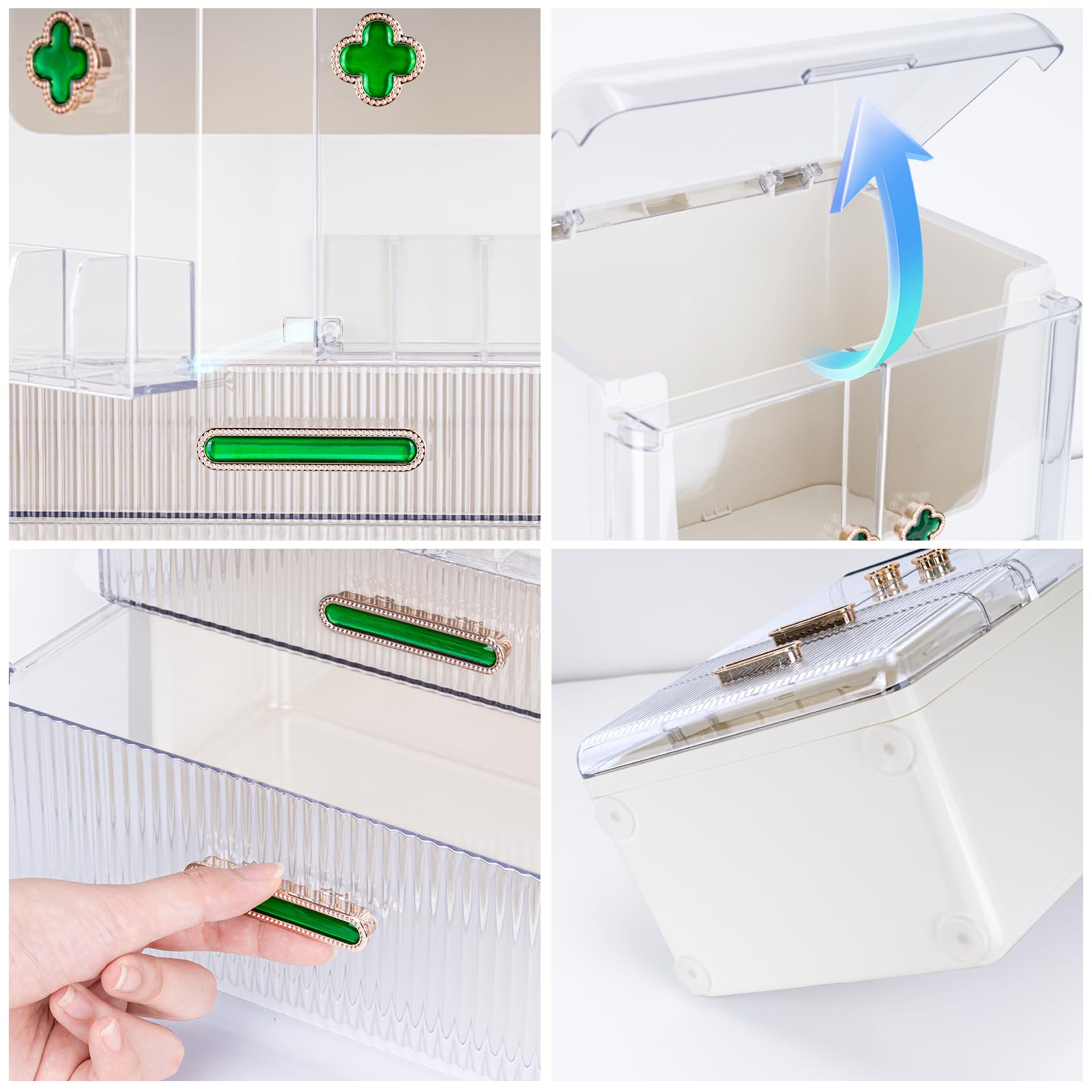 Caja Organizador de Maquillaje Grande Makeup Skincare Organizer con Cajones y Tapa Transparente Organizador Maquillaje para Baño Tocador Vanity de Maquillaje Blanco3