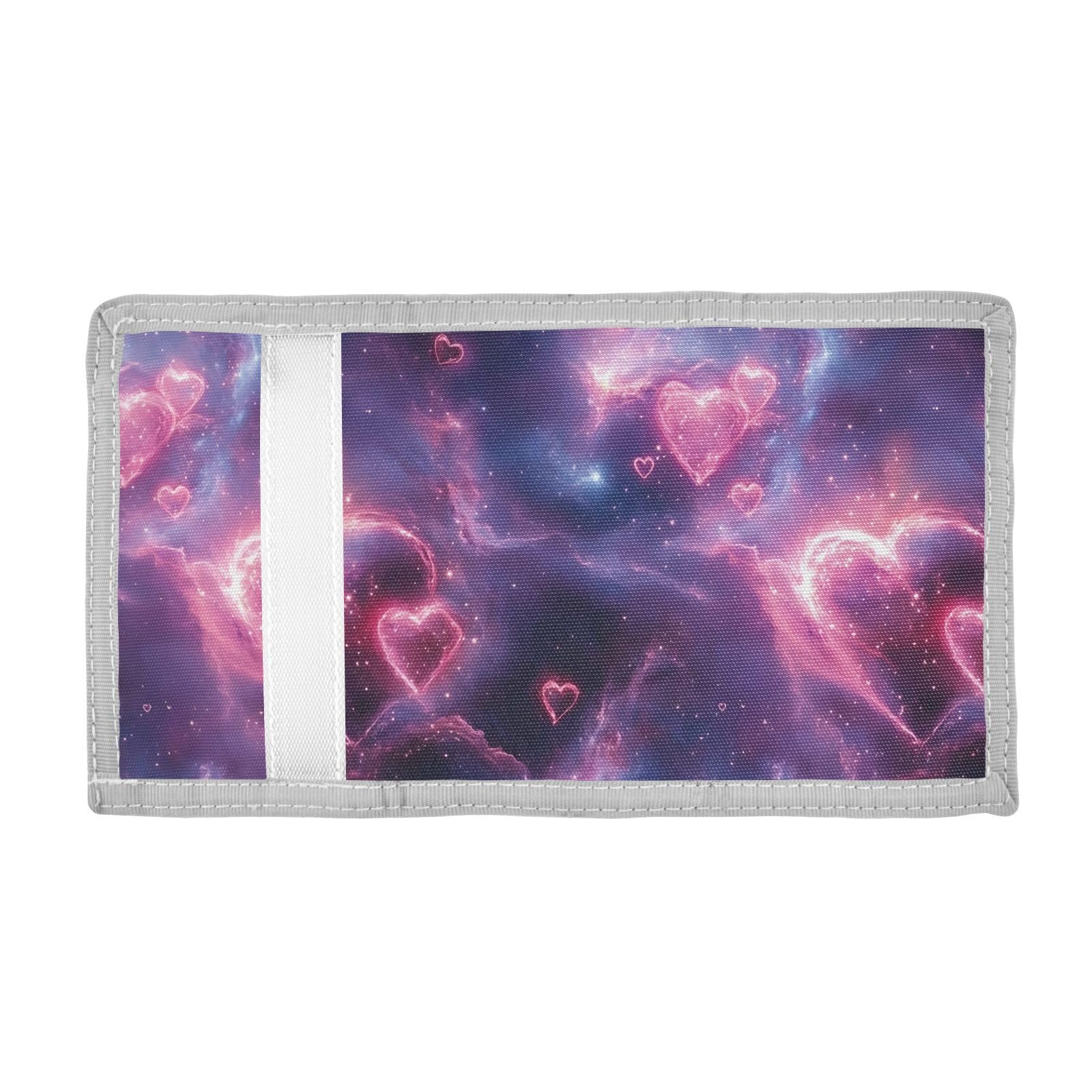 FOLIOSA Kids Wallet for Boys Girls Galaxy Hearts Print Youth Wallet with Zipper Pocket Card Holders, Novelty Wallet 4.9×2.9 in