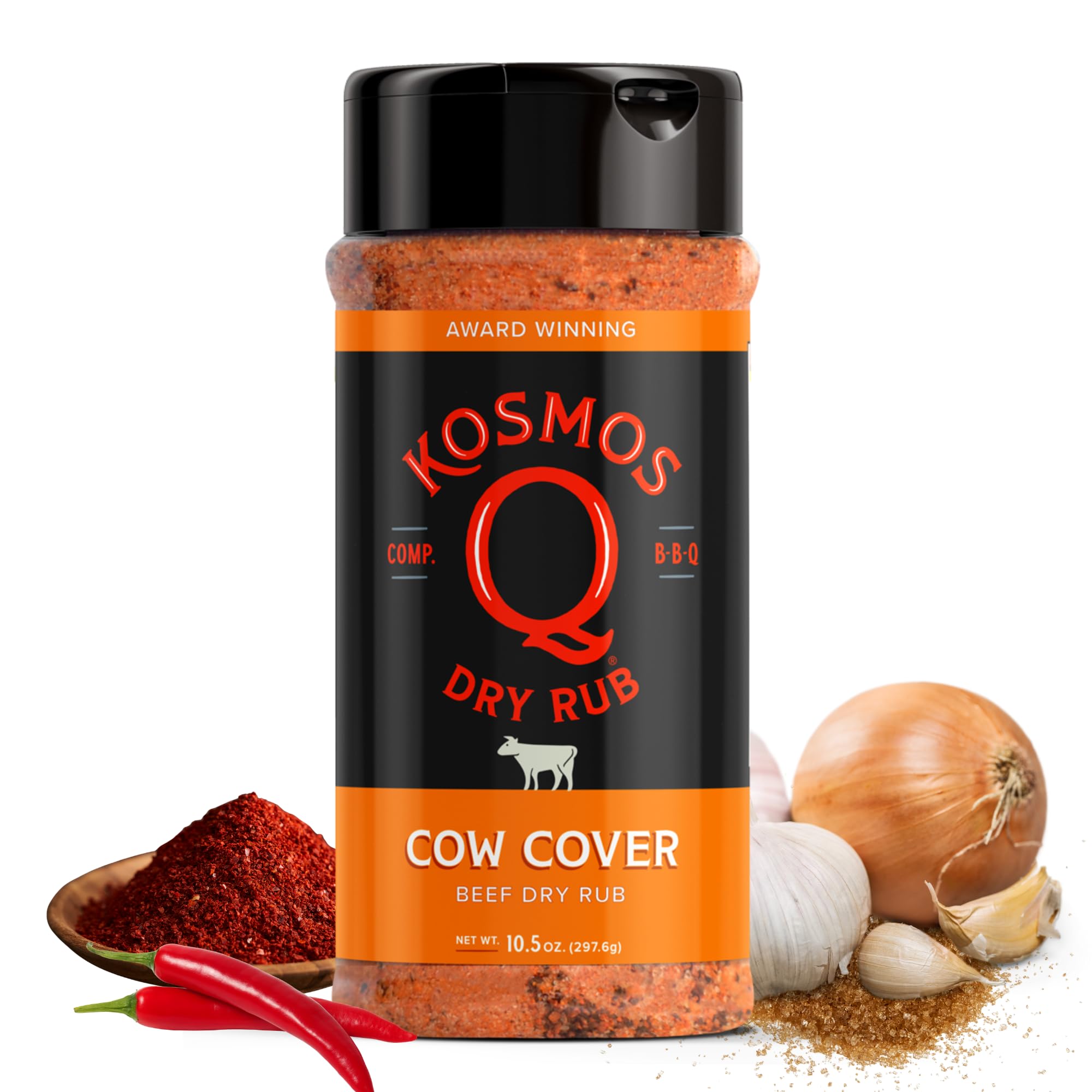 Kosmos Q Cow Cover BBQ Rub | Savory Blend | Great on Brisket, Steak, Ribs & Burgers | Best Barbecue Rub | Meat Seasoning & Spice Dry Rub | 10.5 oz Shaker Bottle