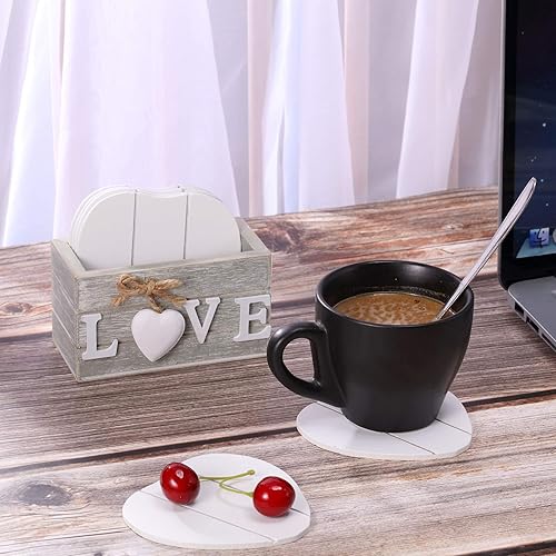 Miniatura 5 de Posavasos para bebidas, juego de 6 posavasos de madera con corazón, posavasos divertidos para protección de mesa auxiliar, regalos de inauguración
