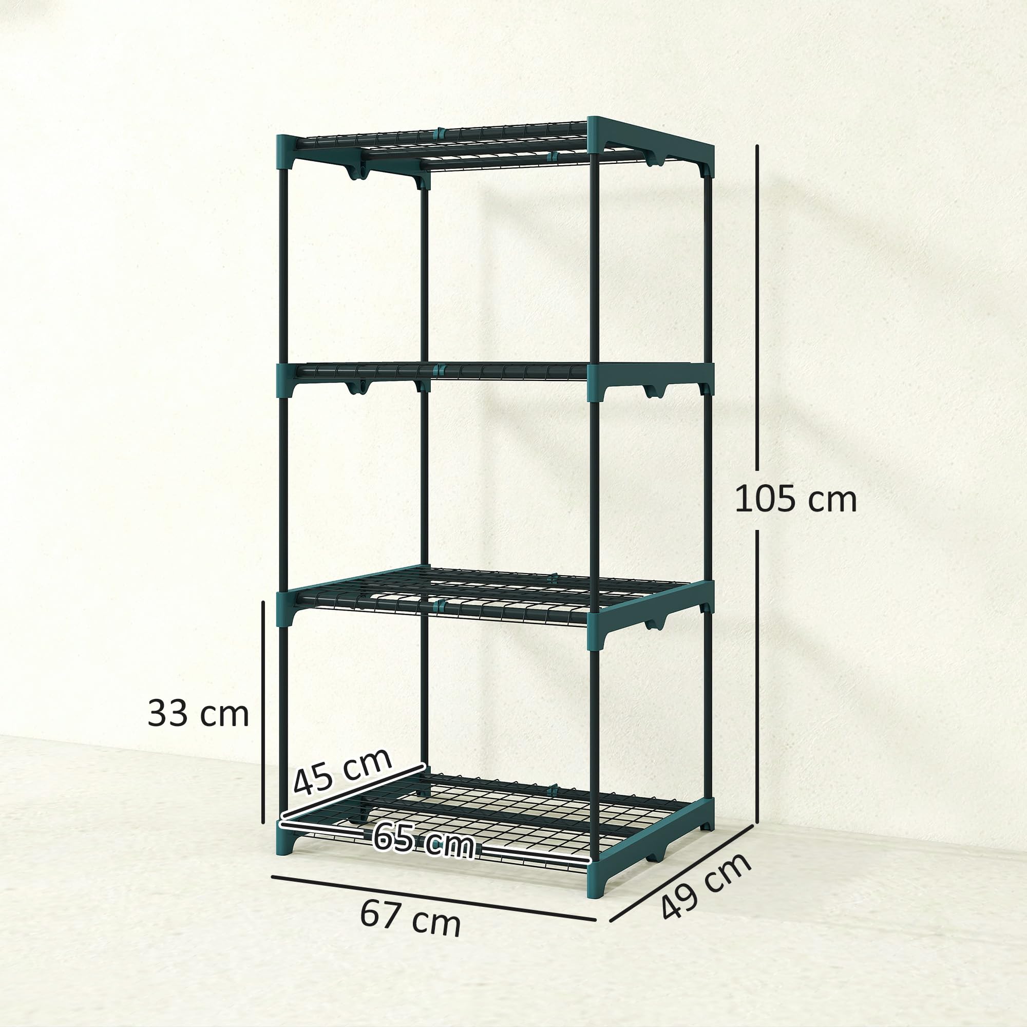 Outsunny Étagère à Fleurs en Acier 4 Niveaux Intérieur et Extérieur, Support de Plantes, Étagère à Plantes pour Jardin, Balcon, Salon, 67 x 49 x 105 cm, Vert