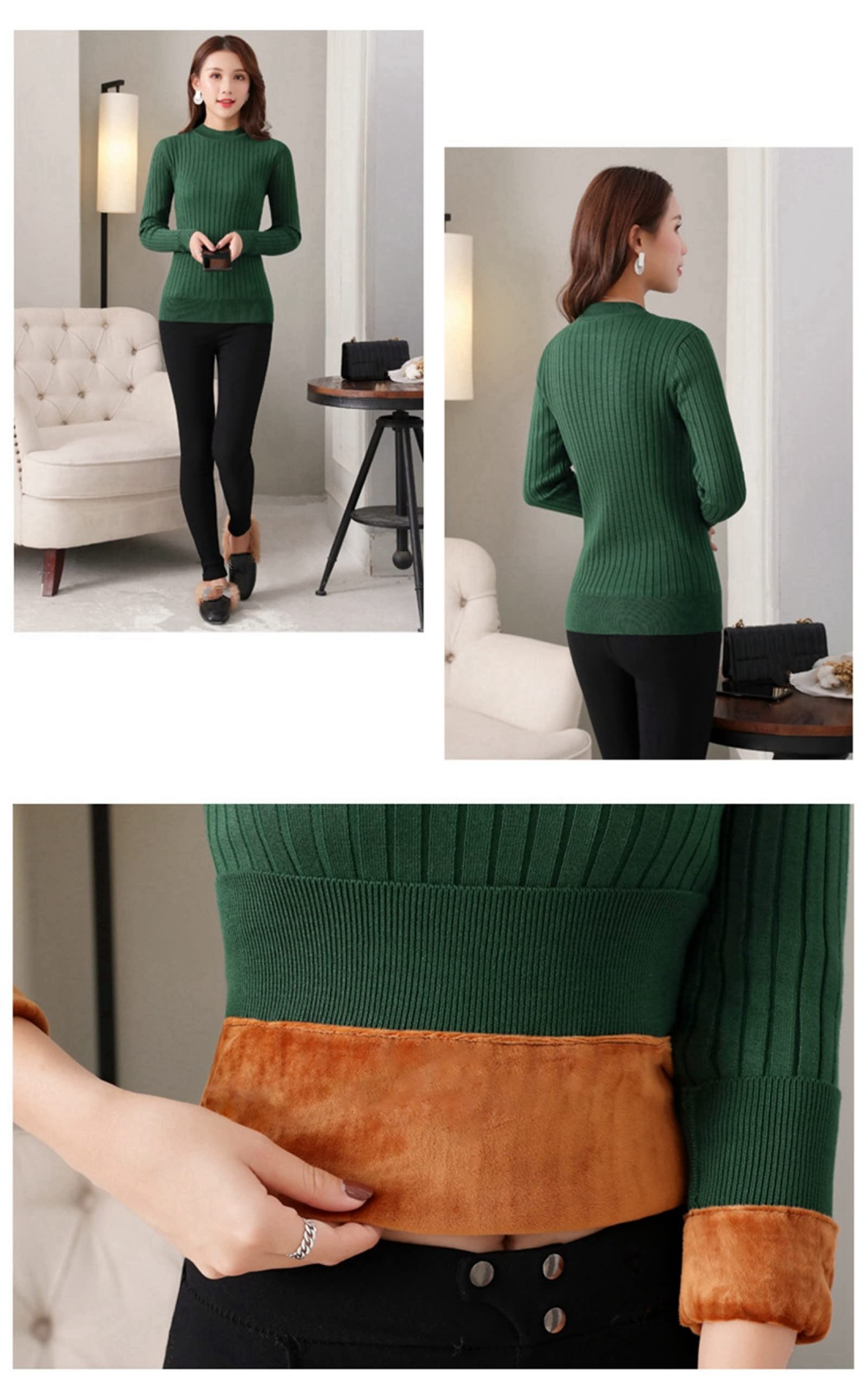 Suéter De Invierno Para Mujer - Fashion Plus Suéter Acolchado De Terciopelo Invierno Damas Mantener Cálido Retro Cuello Redondo Delgado Jersey De Punto De Manga Larga Color Puro Casual Al Aire L