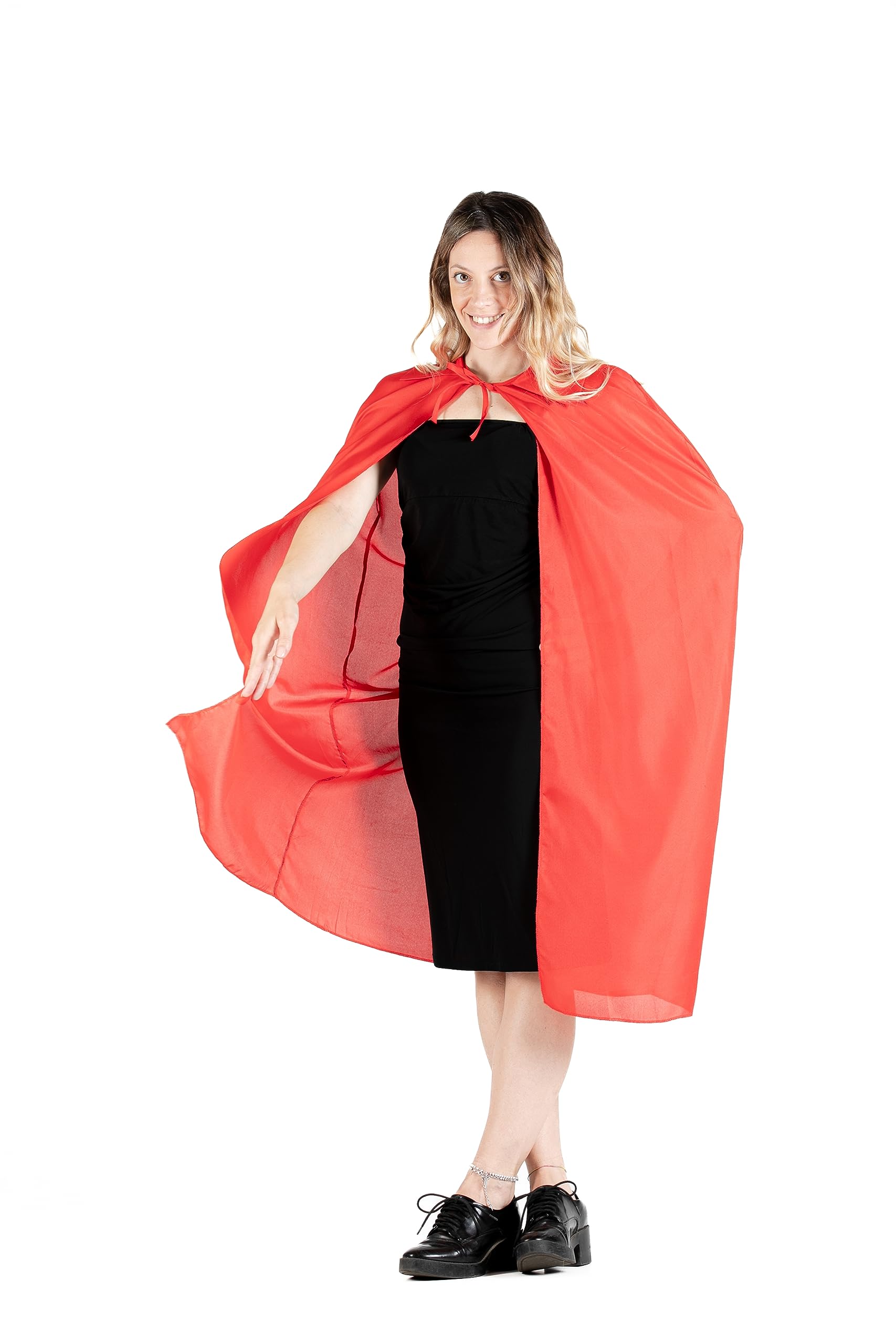 Cape Cloak disguise fancy dress with lapel revers (One size adult), red