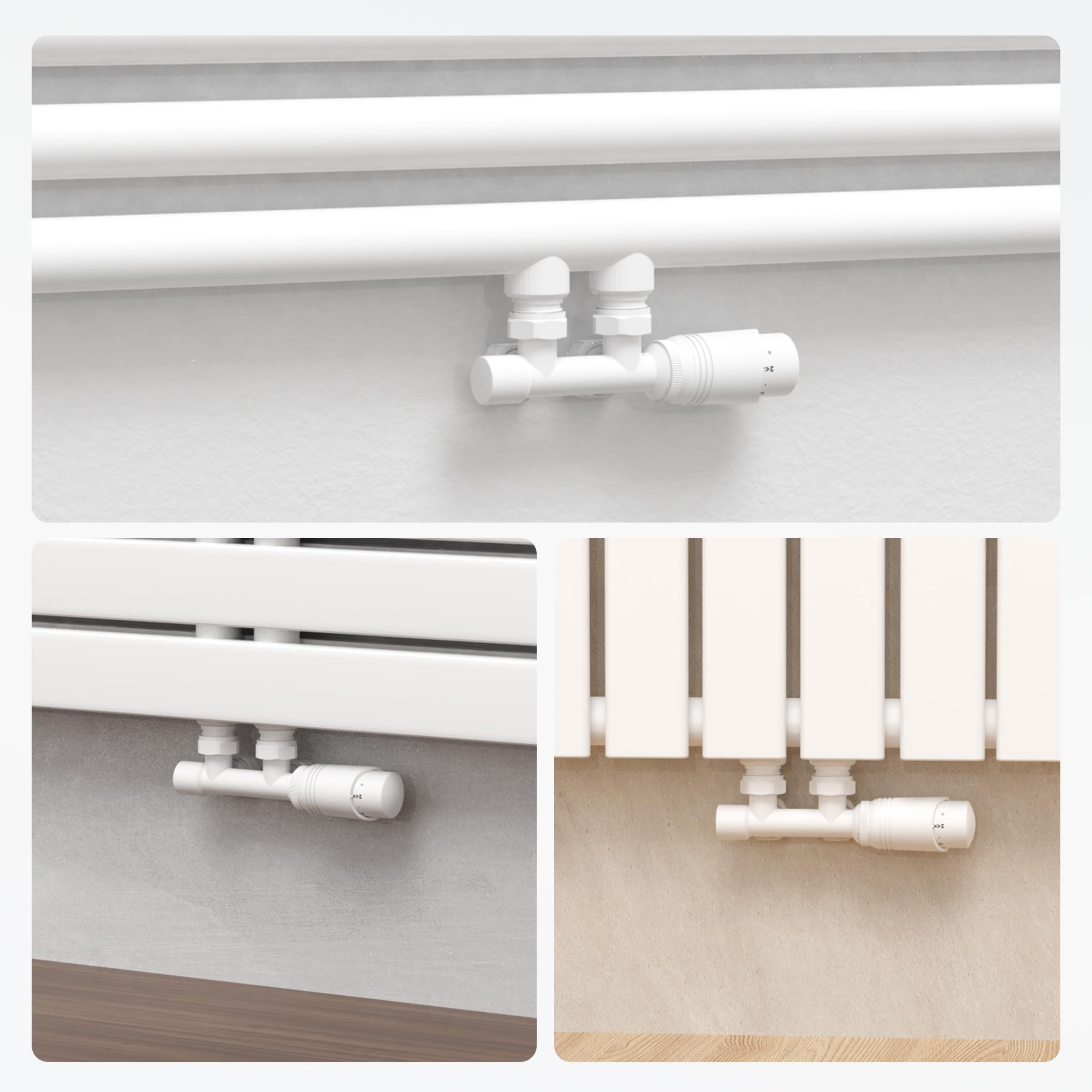 VANCOCO Multiblock con termostato per radiatori 50 mm, distanza mozzo, blocco rubinetto, set di rubinetti valvola a forma di passaggio con cono europeo per tubi in plastica Ø 16 × 2 mm e diametro 15