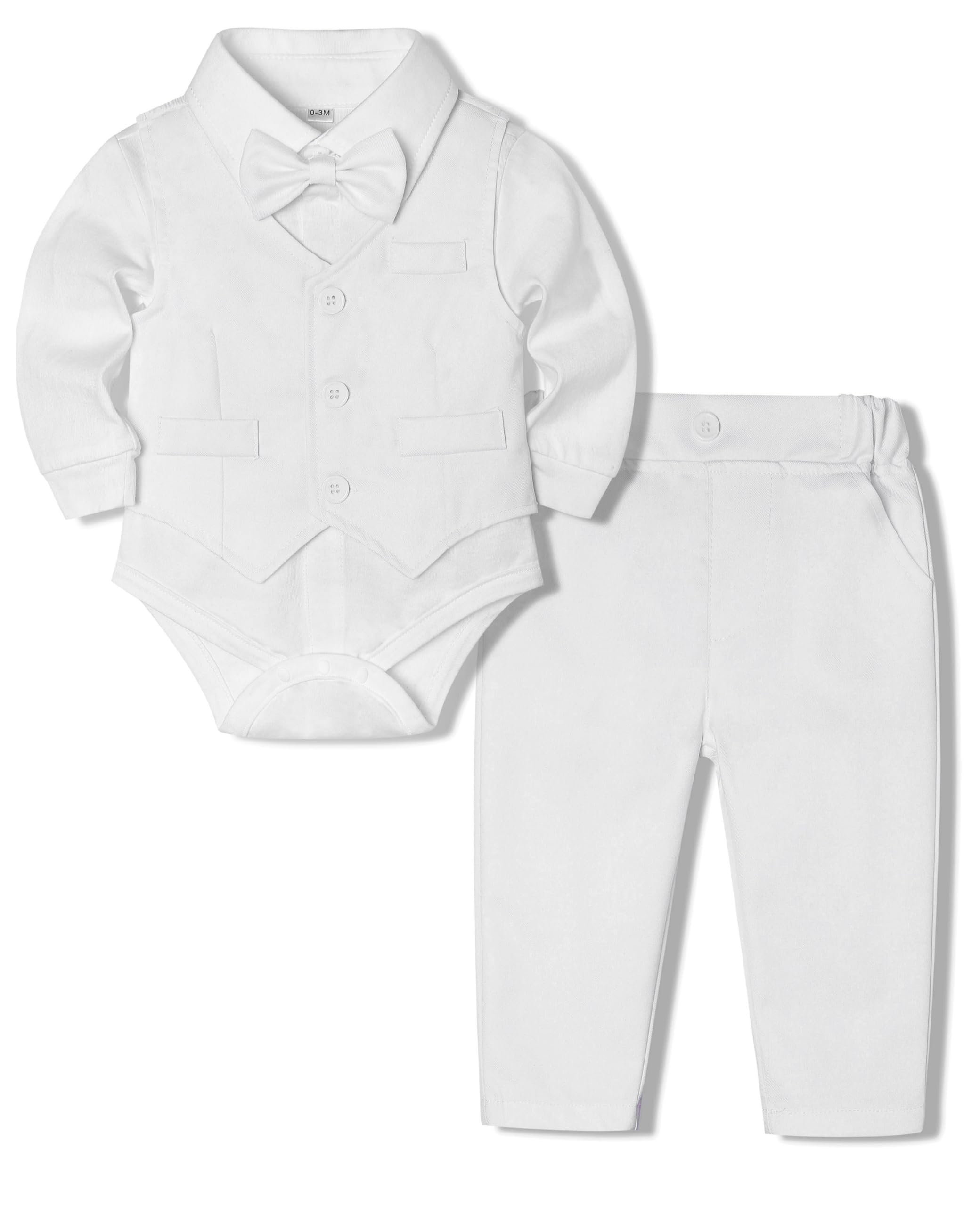 Juivesia Baby Boy Clothes Suits Infant Gentleman Wedding Outfit Formal Dress Shirt Vest Bowtie Pants 4Pcs Baby Suit Sets