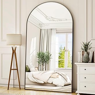 Easly Oversized Full-Body Mirror, 77" x 38" Arched Full-Length Mirror, Black Metal Frame, Floor Mirror for Bedroom, Living/Dressing Room, Gym - Stand/Wall Mounted/Leaning