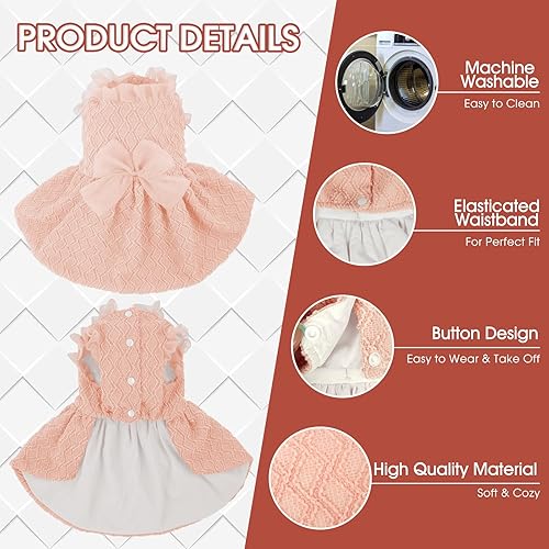 Vista 10 de Kuoser Vestido para perro, lindos vestidos para perros pequeños y niña, elegante tutú para cachorro con nudo de lazo, disfraz de princesa para Rojo