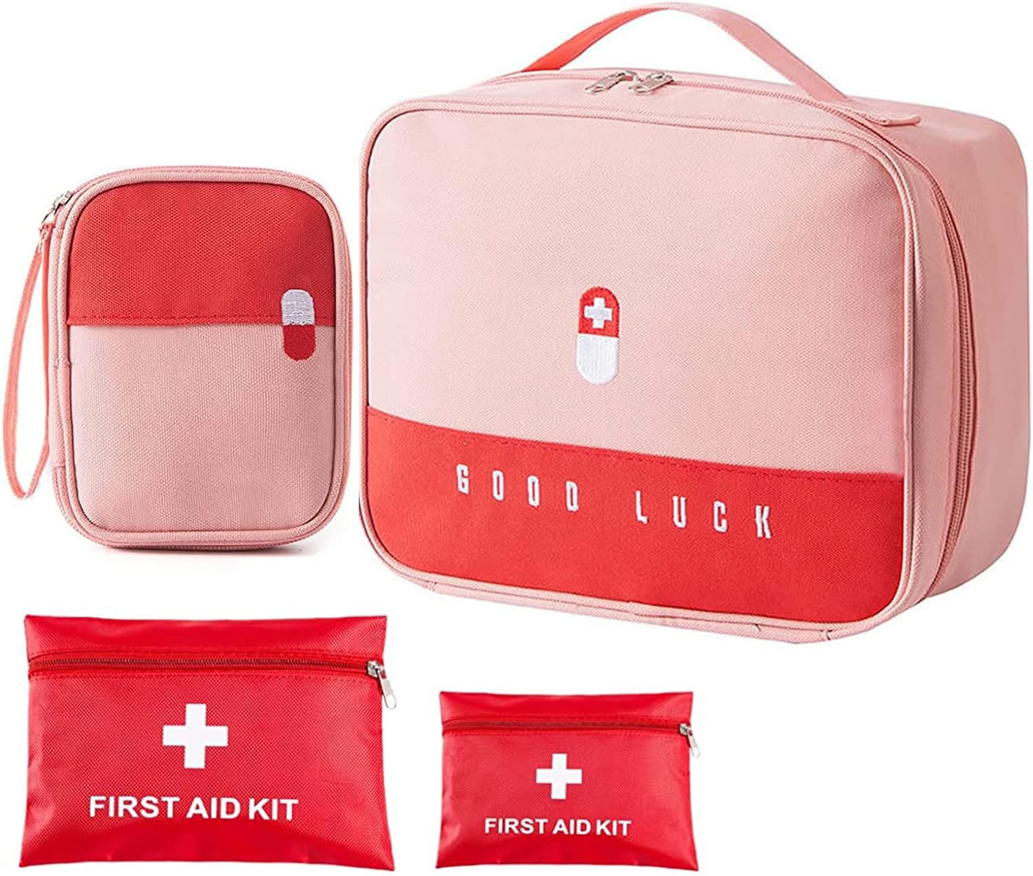 IS MUHE Portable First Aid Kit Empty, Camping First Aid Bag, Medicine Tools Travel Storage Bag, Suitable For Home Outdoor Hiking Camping Car Office Workplace（two-color） (Red)