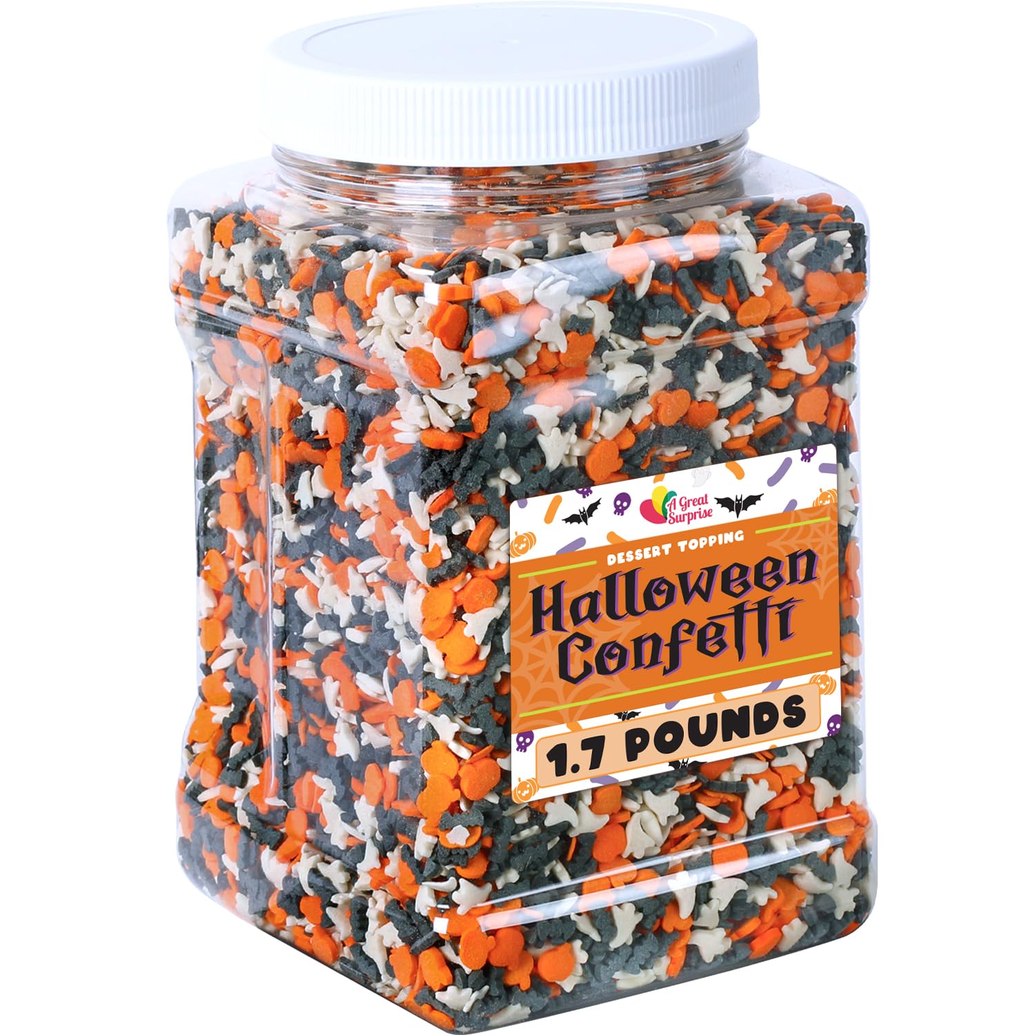 Halloween Confetti Sprinkles Bulk - 1.7 LB - Bat, Pumpkin & Ghosts Sprinkles - Spooky Toppings - for Cookies, Cupcakes, Fall