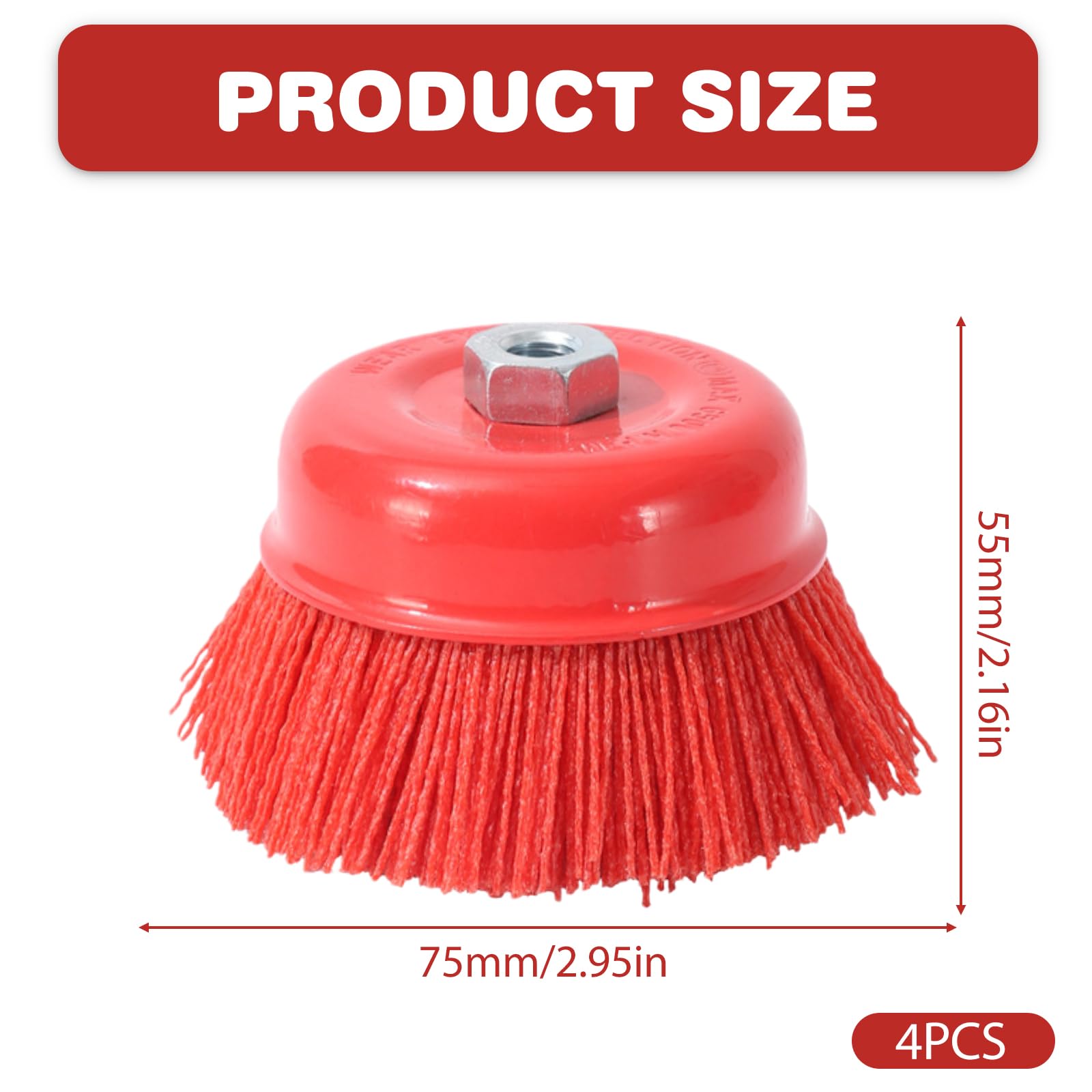 Lot de 4 brosses à pot en nylon pour meuleuse d'angle M14, 75 mm, brosse de ponçage, brosse à pot pour perceuse pour enlever la rouille, ébavurer, enlever la peinture et nettoyer le métal