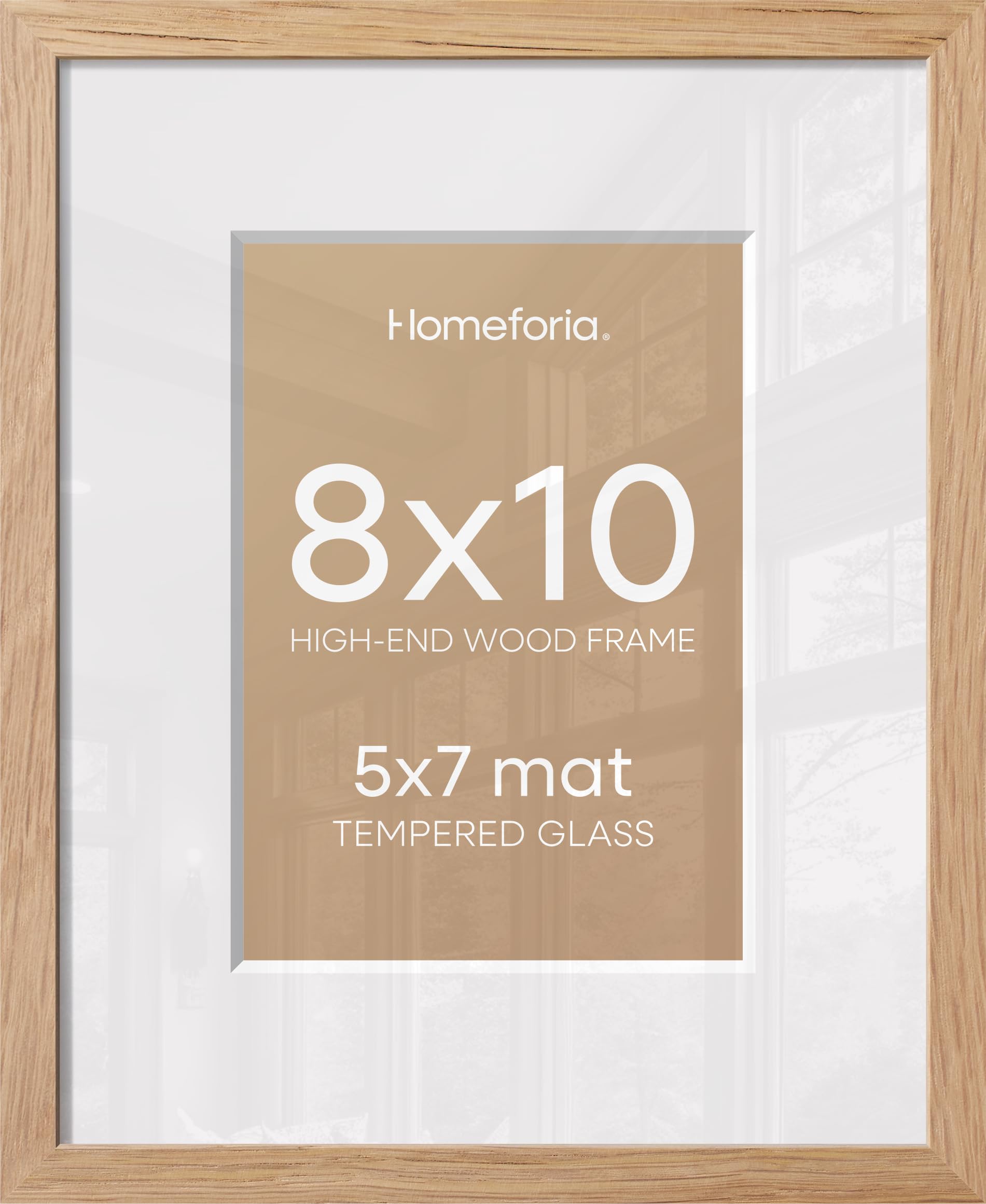Homeforia natural oak 8x10 picture frame on table