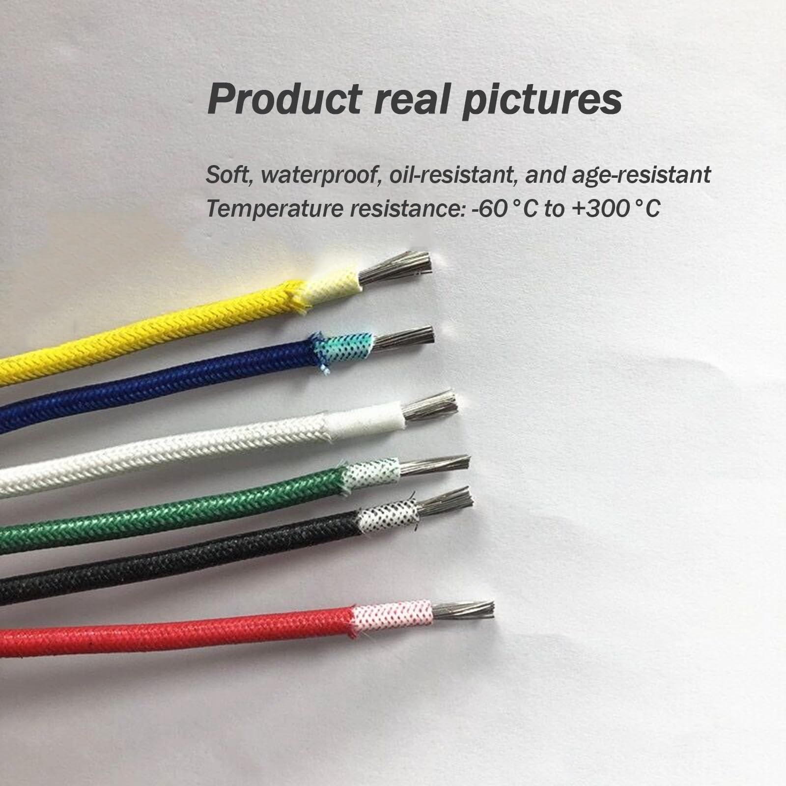 Alambre eléctrico de alta temperatura Calor, Alambre de cobre estañado trenzado silicón 10-22AWG -65°C a 300°C multicolor(25ft,20AWG)
