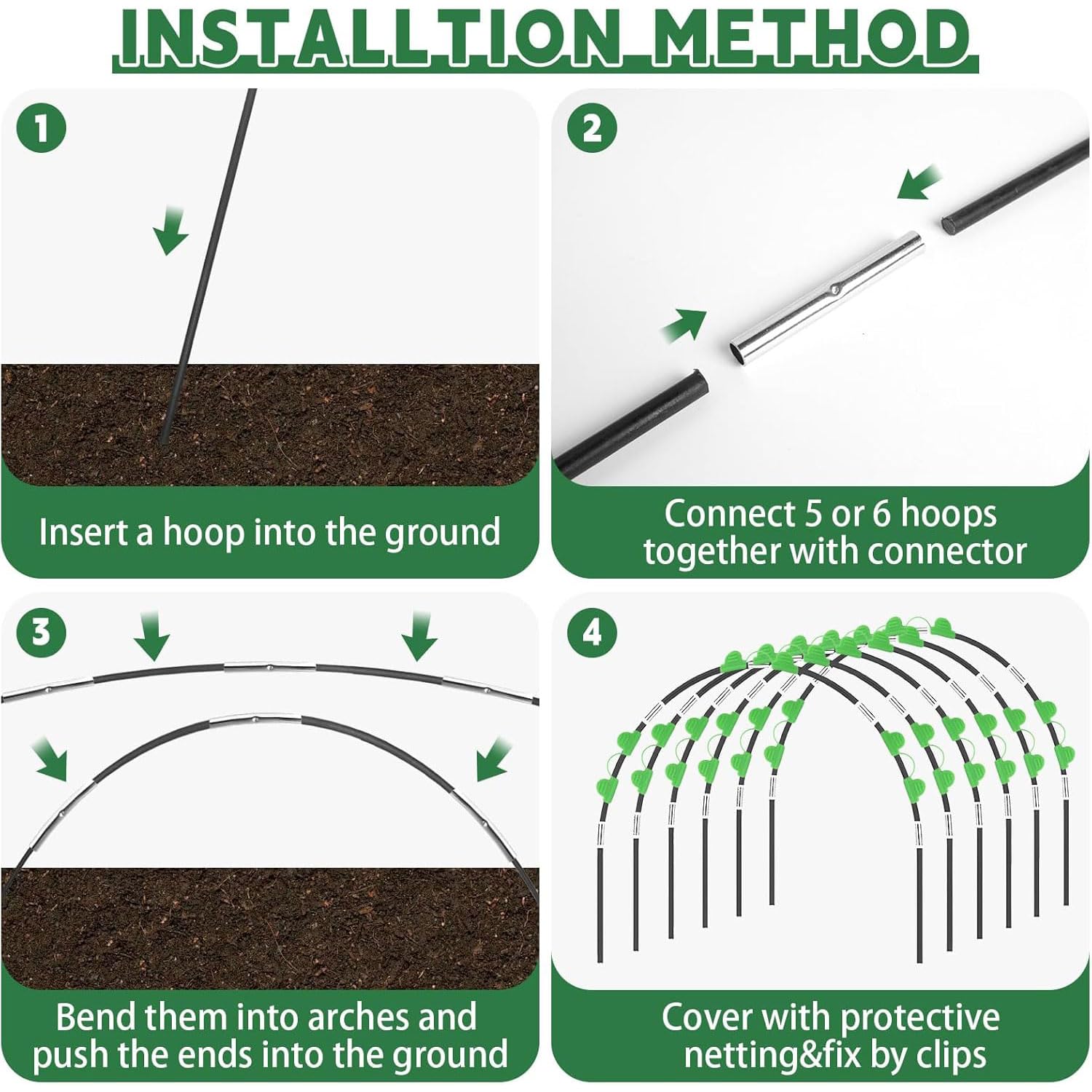 Shengruili 30 pièces Arcs de tunnel de plantation, 3X10M filet anti-insectes, tunnel en film pour jardin surélevé, filet pour légumes de jardin, filet de protection des plantes, filet pour plantes et