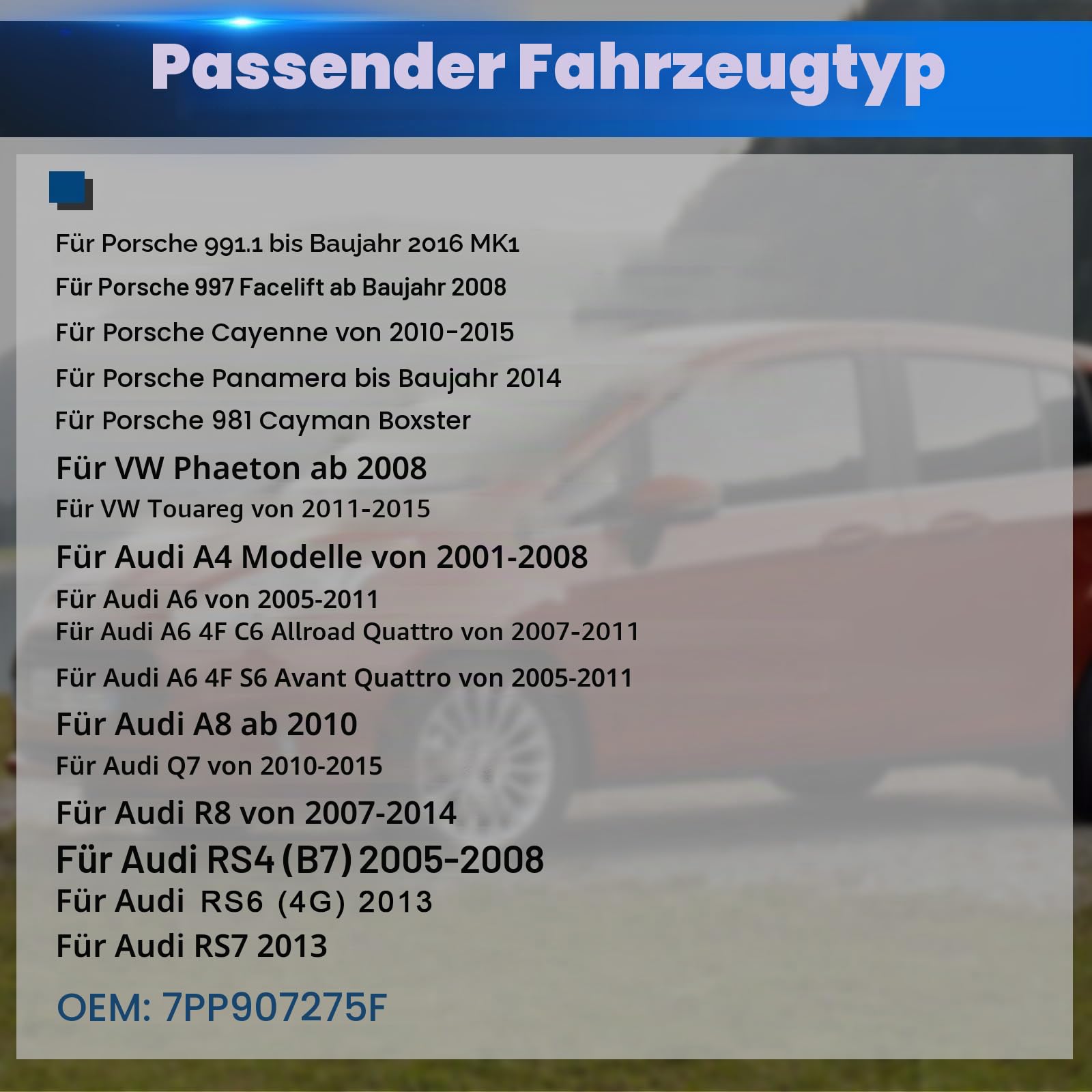 Reifendrucksensor Kompatibel mit Porsche 991 997 981 A-udi | RDKS TPMS Reifendruckkontrolle Sensor Kompatibel mit A-udi A6 A8 Q7 R8 A4 RS4 RS6 7PP907275F 4 Stück