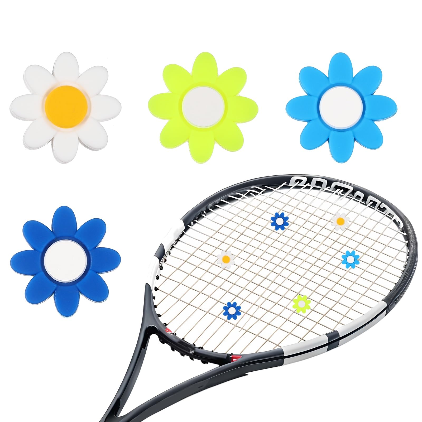 YELARXI Tennis Dampener, Flower Silicone Tennis Racket Dampeners Racket Shock Absorber to Reduce Vibration Soft Cute Fitting for (Players/Universal Fit for All Racquets) 4Pcs & 4 Colors — image 1