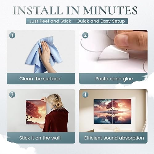 Miniatura 6 de Paquete de 8 paneles decorativos que absorben el sonido, arte de pared acústico de 48 x 32 pulgadas para decoración, paneles acústicos artísticos,