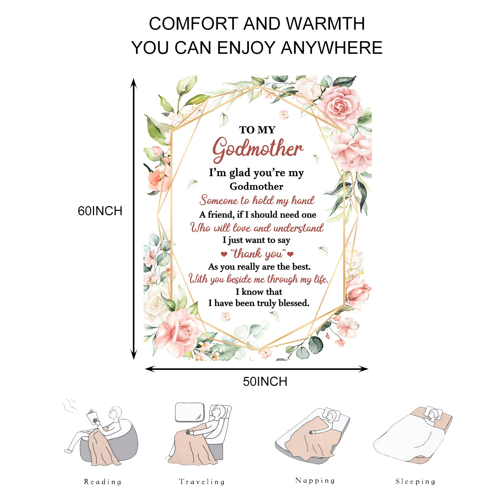 Geschenke für Patenkind, Patentante, Decke, Geschenke von Patentochter, Patensohn, religiöses Geburtstagsgeschenk für Frauen, romantischer Muttertag für Patentante, Überwurfdecke, 127x152.4 cm