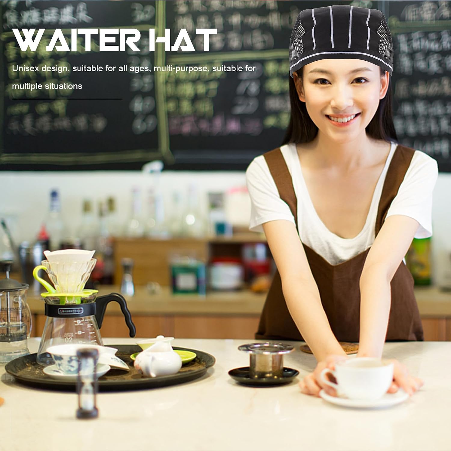 HOMSFOU Adjustable Cook Uniform Hat Black White Striped Chef Kitchen Working Hat Breathable Catering Cap for Men and Women Restaurant Use