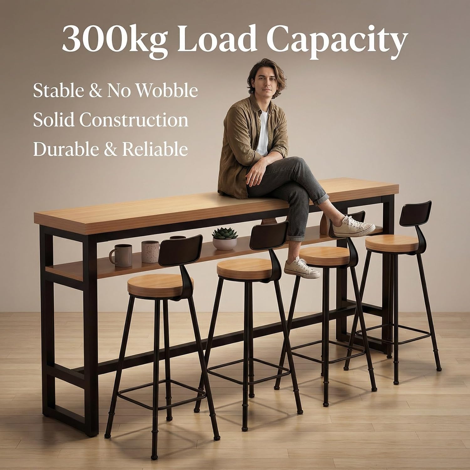 Kitchen Breakfast Bar,Bar Table,Breakfast Bar Table with Footrest,Metal Frame Pub Coffee Desk,Easy Assembly,Double-Layer Storage,for Small Spaces Breakfast Nook,Home Kitchen Dining,Pub