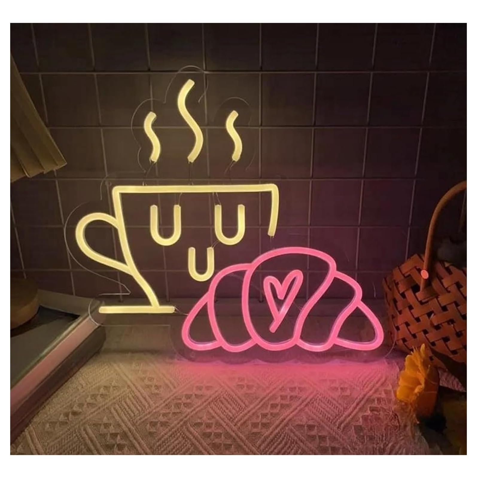 Zynther Neon lamp for neon Sign Coffee Bread for Crescent Breakfast Shop Decoration Party(40cmx36cm)